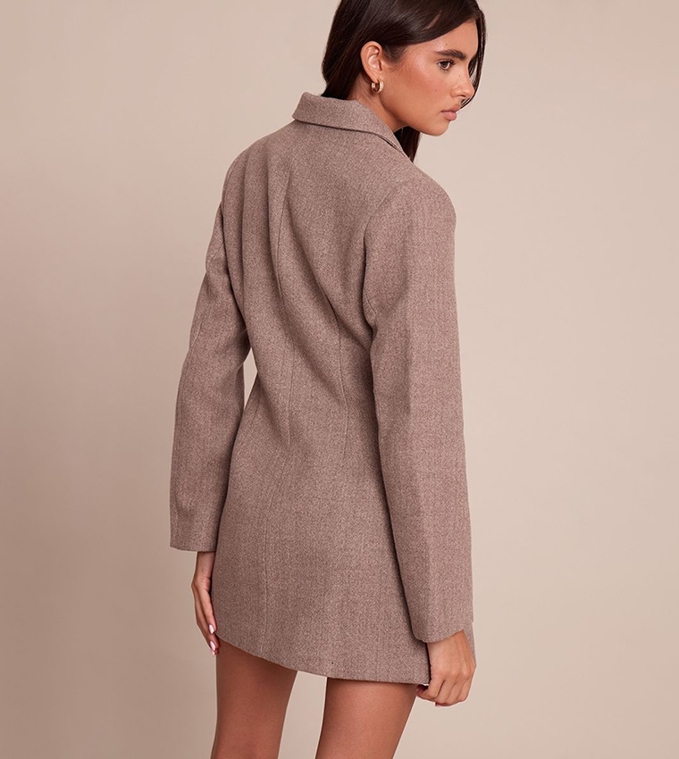 فستان جاكيت ميني شبه صوف بخصر مزموم 