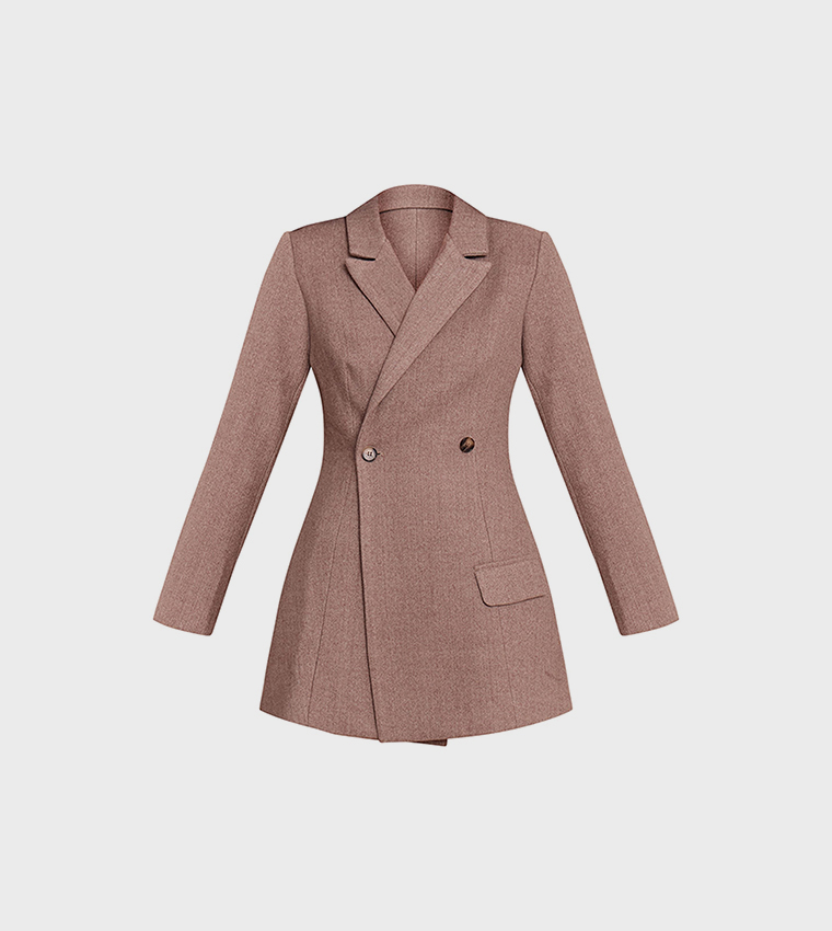 فستان جاكيت ميني شبه صوف بخصر مزموم 