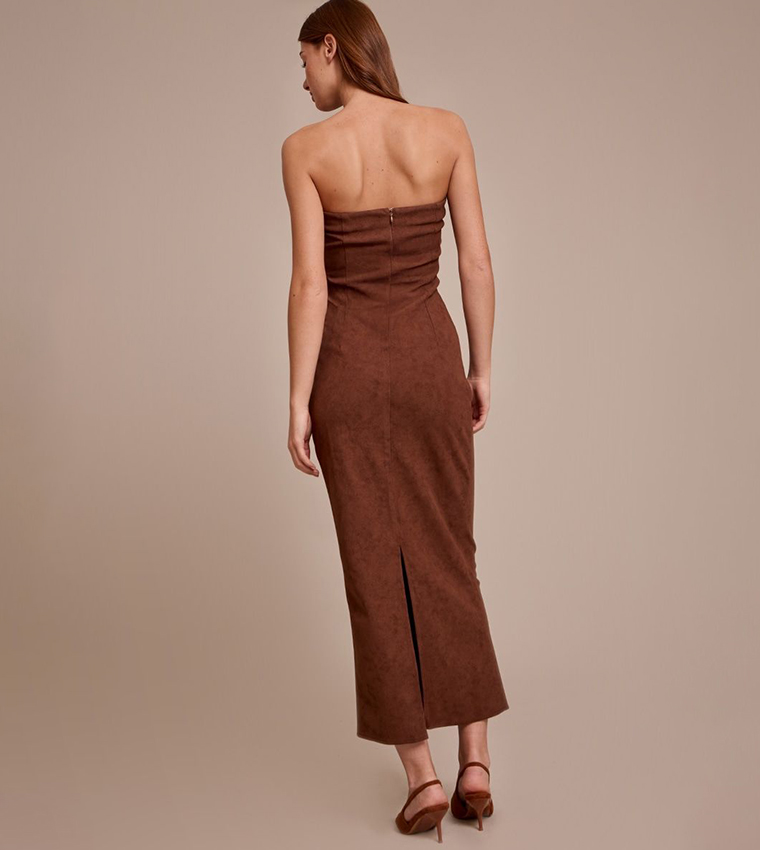 Faux Suede Strapless Maxi Dress