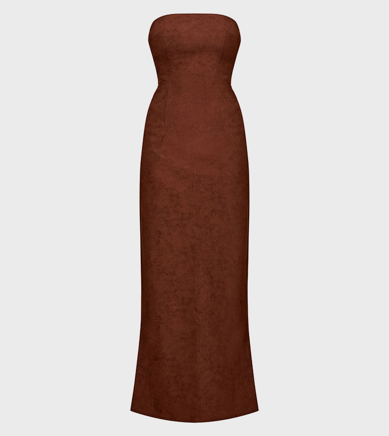 Faux Suede Strapless Maxi Dress