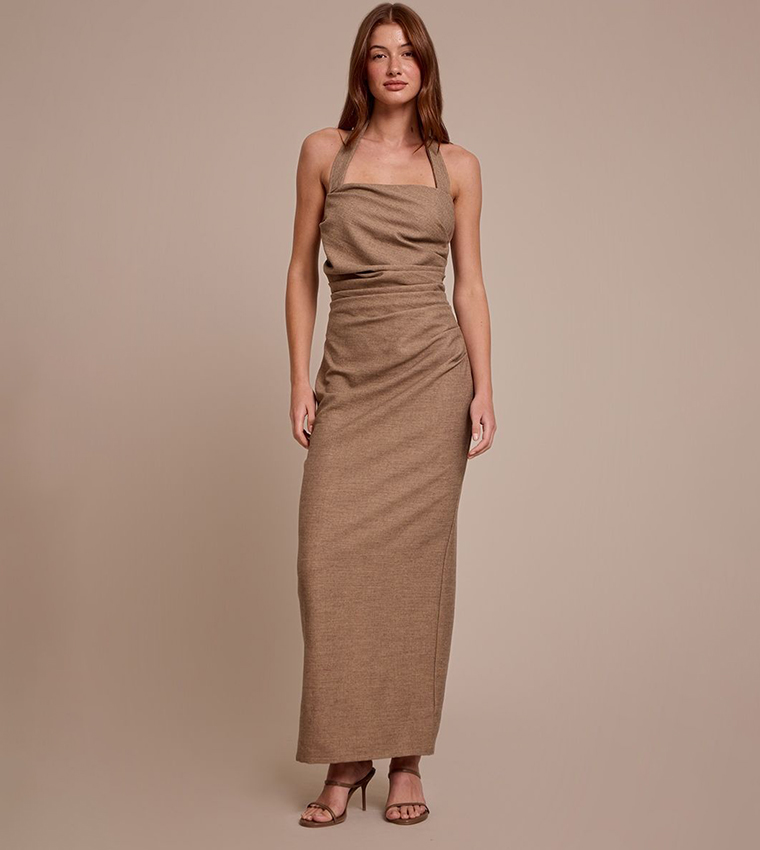Halterneck Ruched Detail Maxi Dress