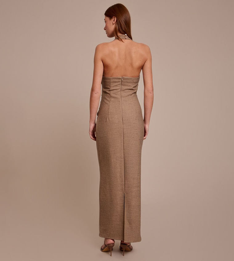 Halterneck Ruched Detail Maxi Dress