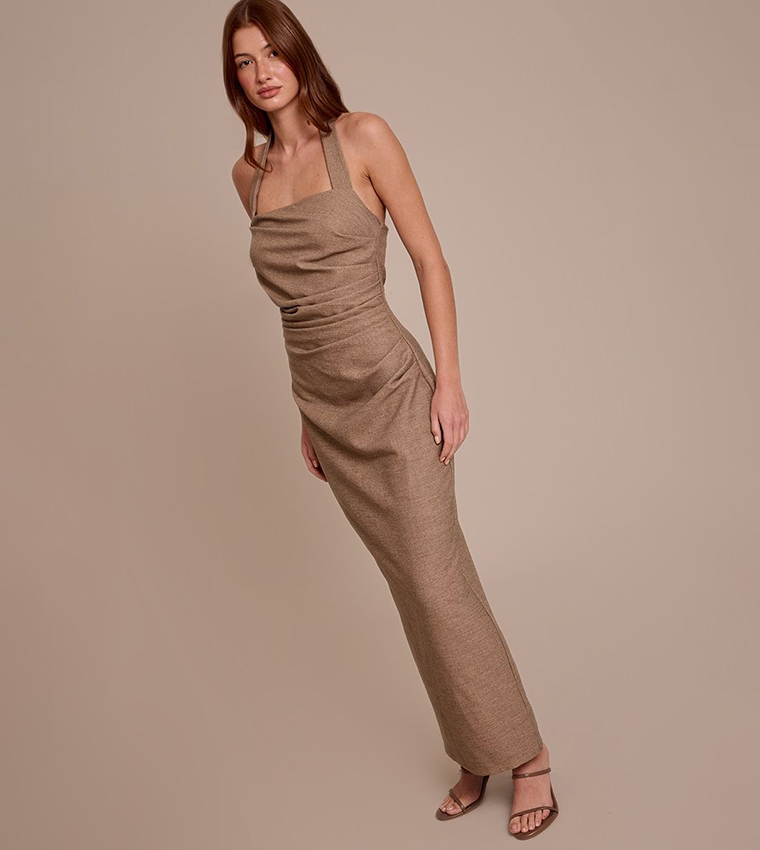 Halterneck Ruched Detail Maxi Dress