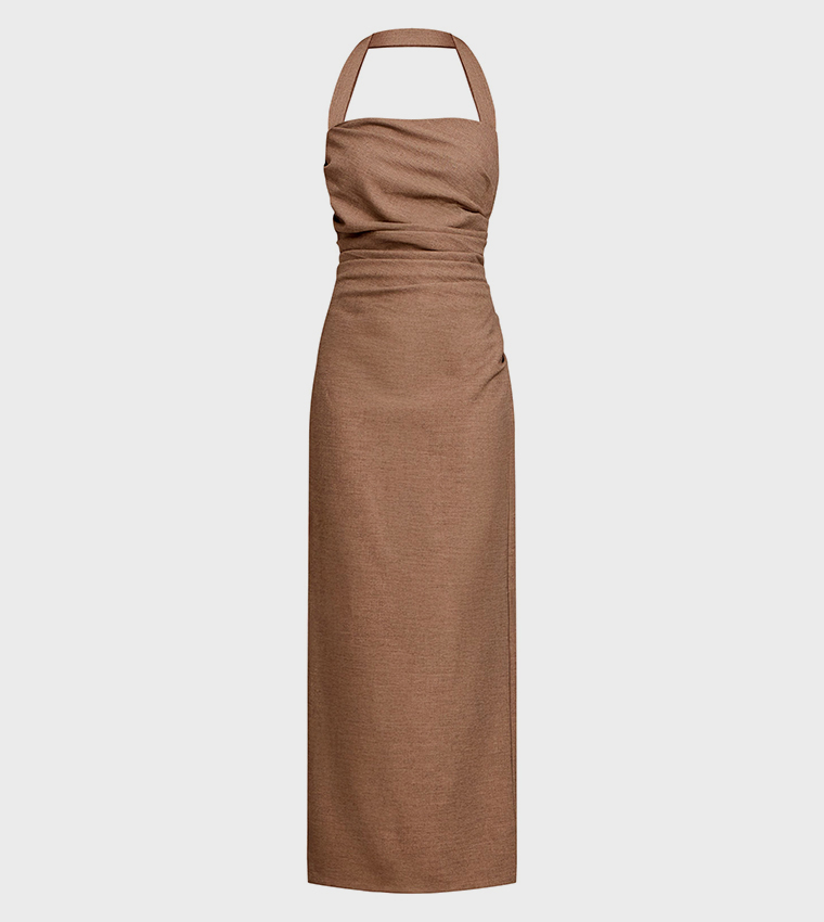 Halterneck Ruched Detail Maxi Dress