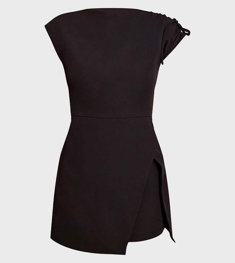 Button Detail Cap Sleeves Shift Mini Dress