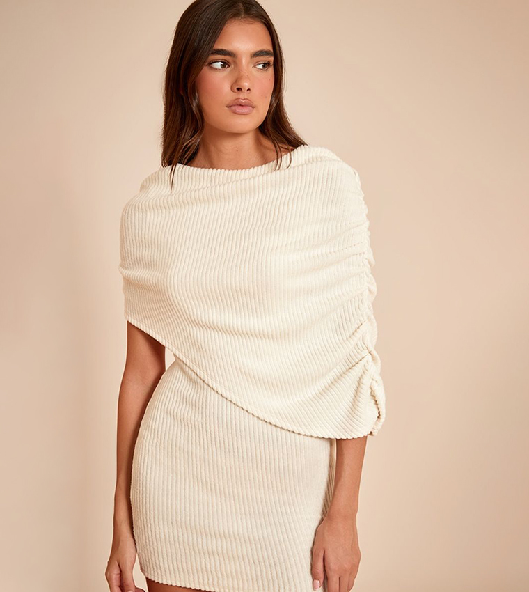 Brushed Ribbed Overlay Detail Bodycon Mini Dress