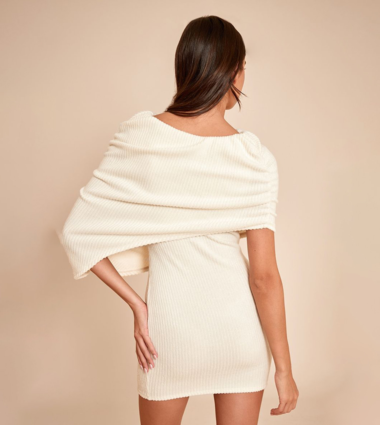 Brushed Ribbed Overlay Detail Bodycon Mini Dress