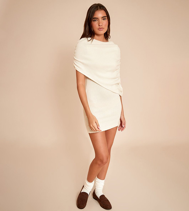 Brushed Ribbed Overlay Detail Bodycon Mini Dress