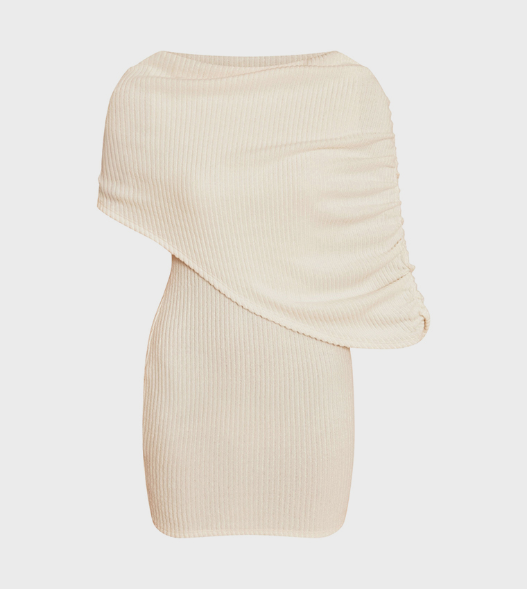 Brushed Ribbed Overlay Detail Bodycon Mini Dress