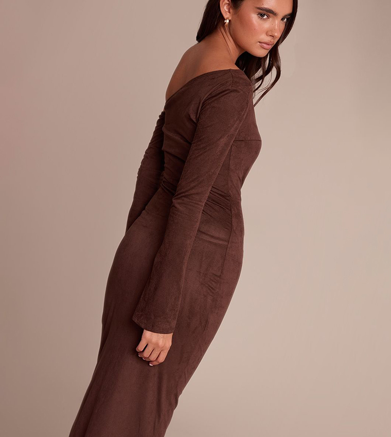 Faux Suede Asymmetric Maxi Dress