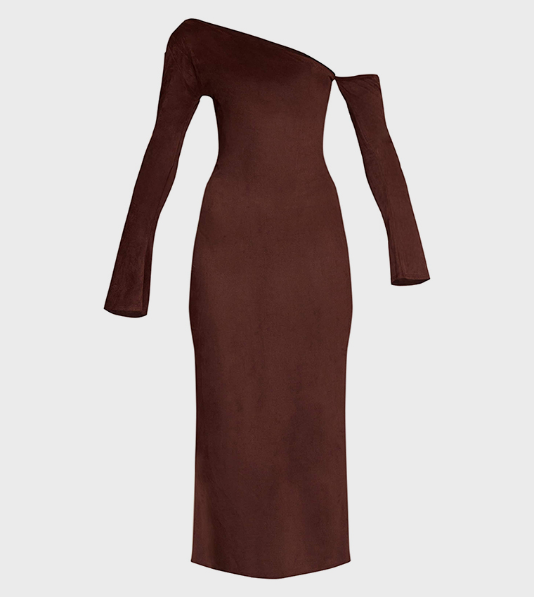 Faux Suede Asymmetric Maxi Dress