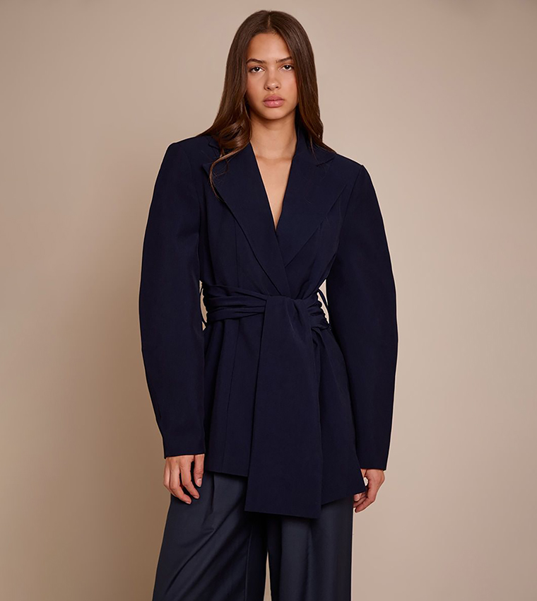 Gathered Wrap Waist Belted Blazer