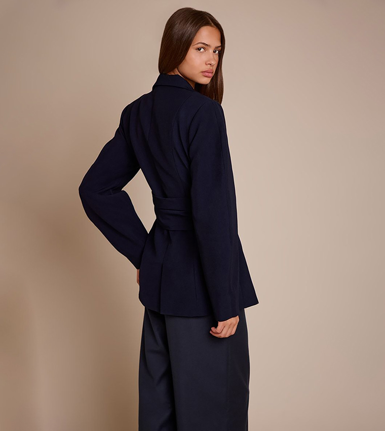 Gathered Wrap Waist Belted Blazer