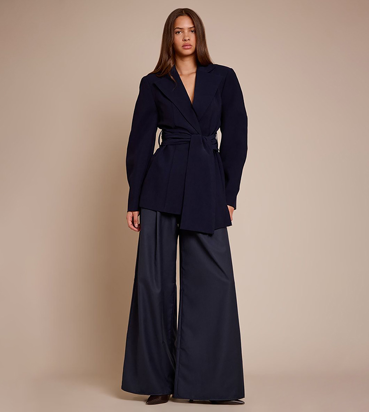 Gathered Wrap Waist Belted Blazer