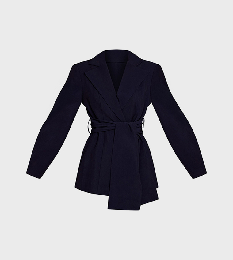 Gathered Wrap Waist Belted Blazer