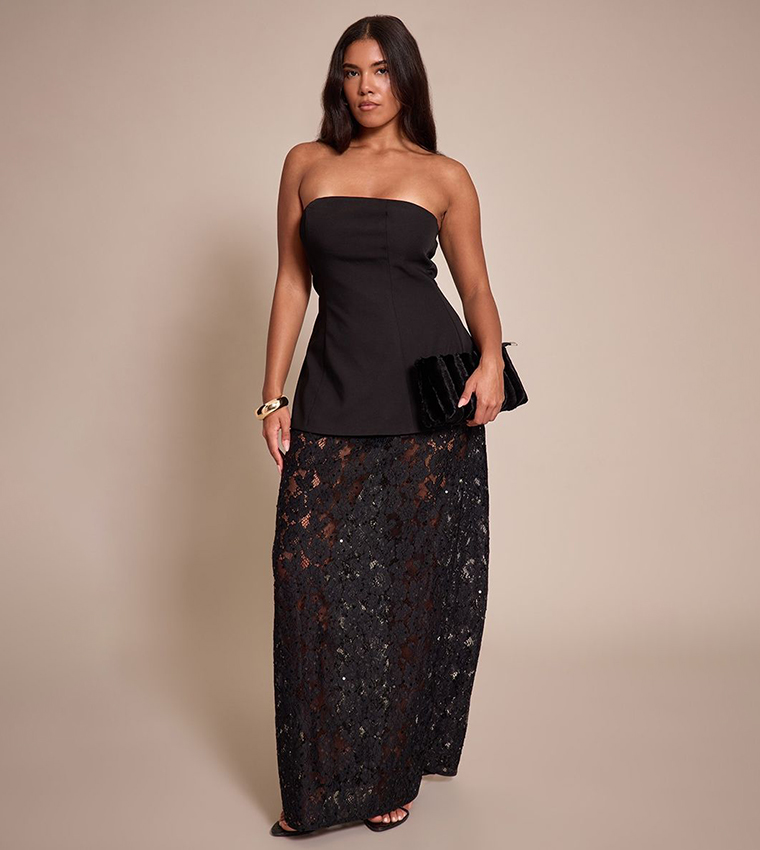Shape Strapless Lace Insert Maxi Dress