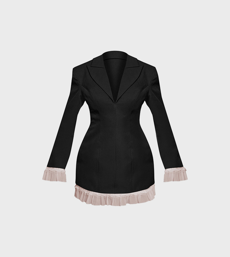 Shape Contrast Frill Mini Blazer Dress
