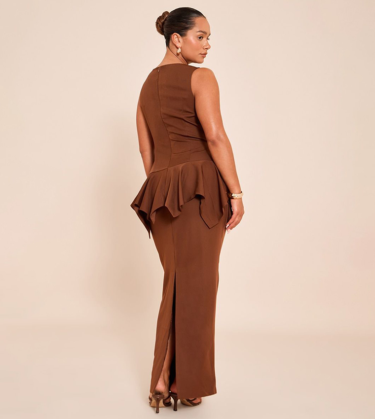 Shape Boat Neck Dropped Hem Maxi Dress