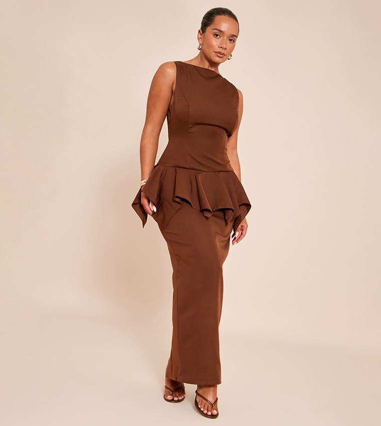 Shape Boat Neck Dropped Hem Maxi Dress