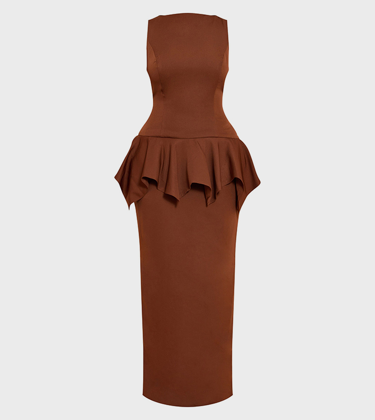Shape Boat Neck Dropped Hem Maxi Dress