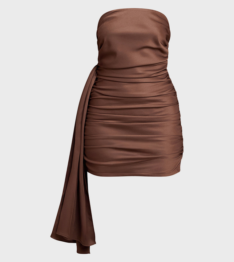 Strapless Ruched Draped Mini Dress