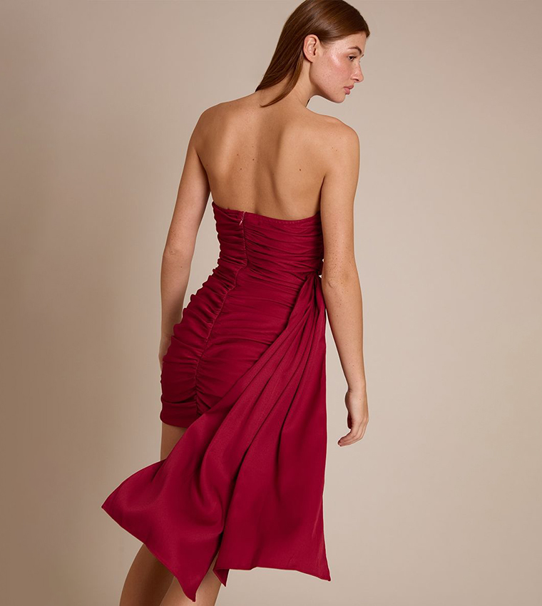Strapless Ruched Draped Mini Dress