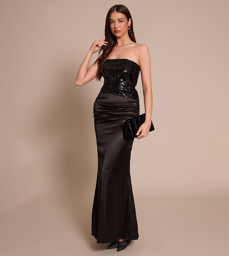 Sequined Asymmetric Maxi Party Dress