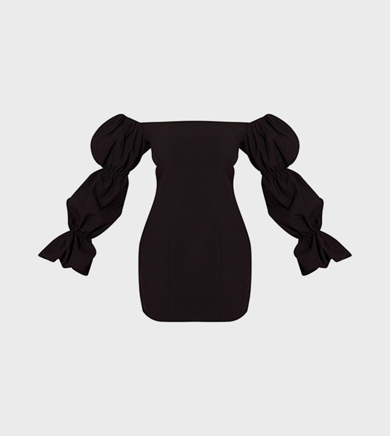 Puff Sleeves Bardot Bodycon Mini Dress