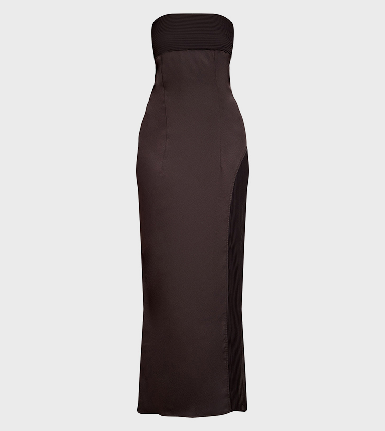 Solid Pleated Detail Maxi Dress
