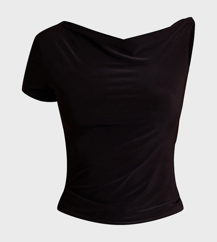 Double Layer Slinky Asymmetric Knot Detail Crop Top