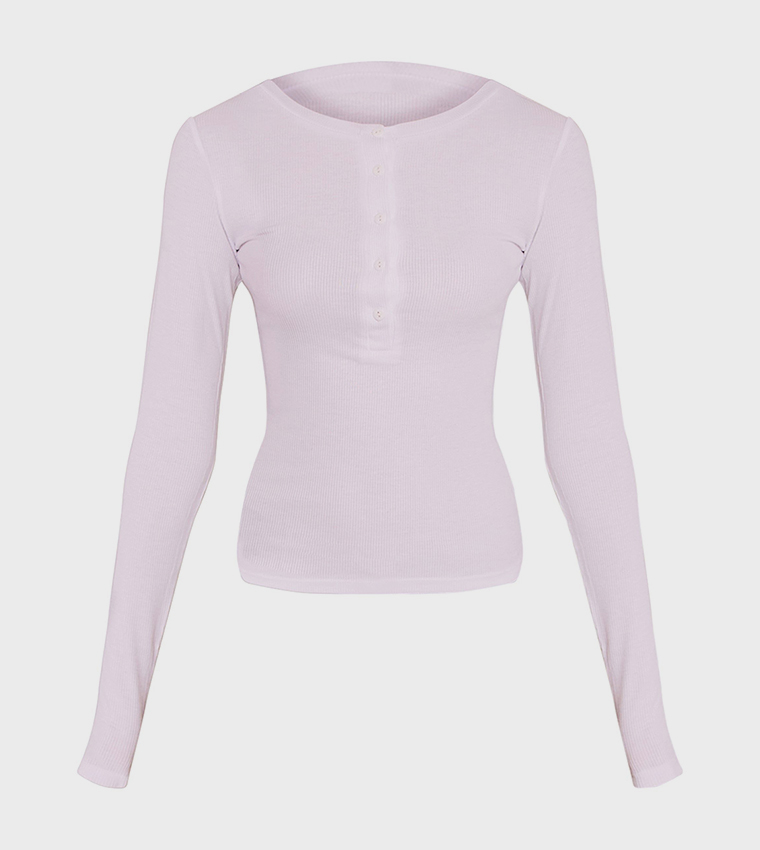 Soft Ribbed Button Up Fitted Long Sleeves Top