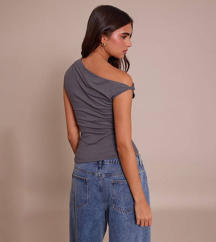 Soft Rib Asymmetric Ruched Detail Sleeveless Top