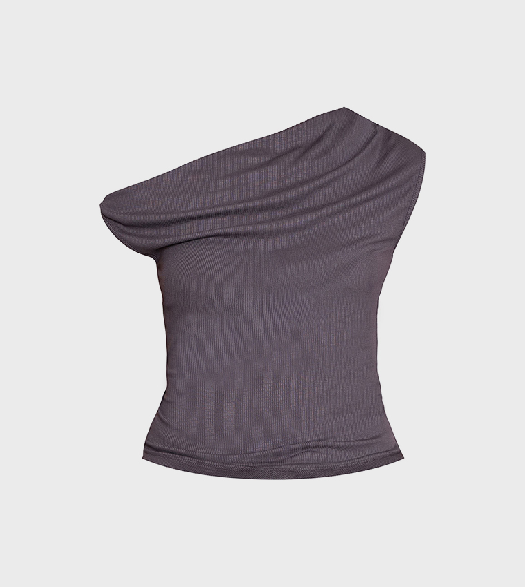 Soft Rib Asymmetric Ruched Detail Sleeveless Top