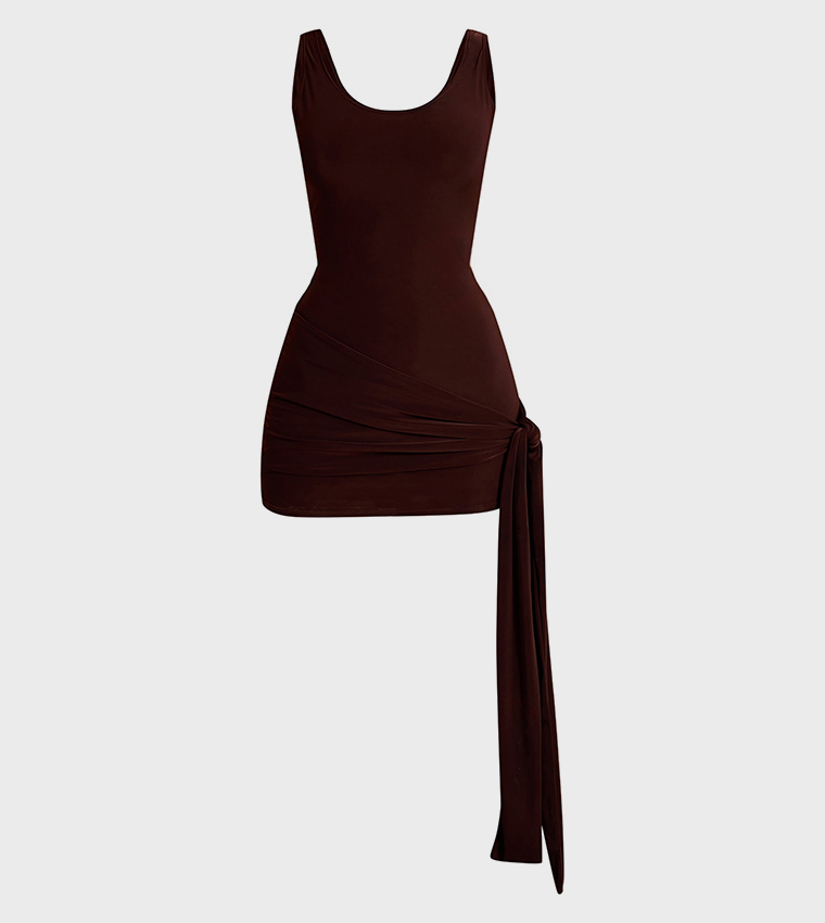 Slinky Scoop Neck Wrap Mini Dress