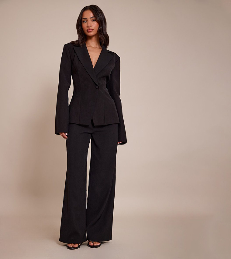 Petite Mid Rise Wide Leg Tailored Trousers