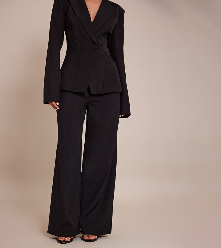 Petite Mid Rise Wide Leg Tailored Trousers