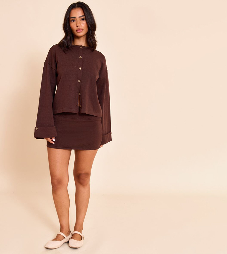 Petite Knit Fold Over Waistband Mini Skirt