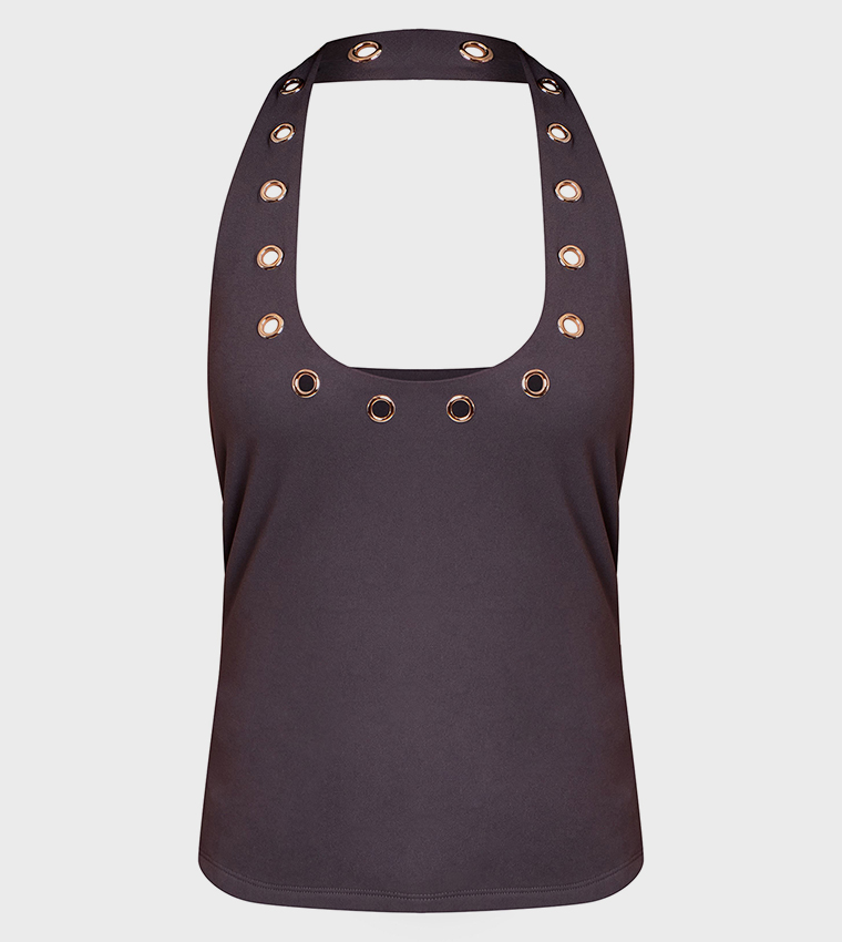 توب طويل بياقة هالتر للمقاسات الصغيرة 