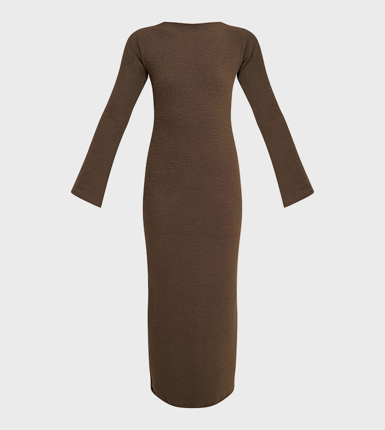 Brushed Tie Back Long Sleeves Maxi Dress