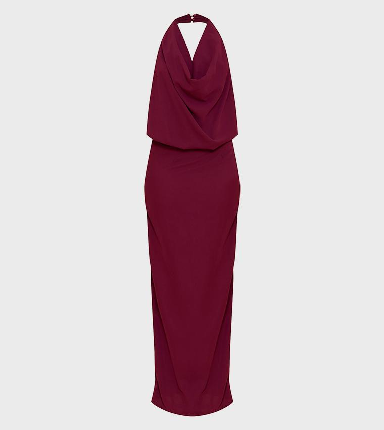 Chiffon Halterneck Cowl Maxi Dress