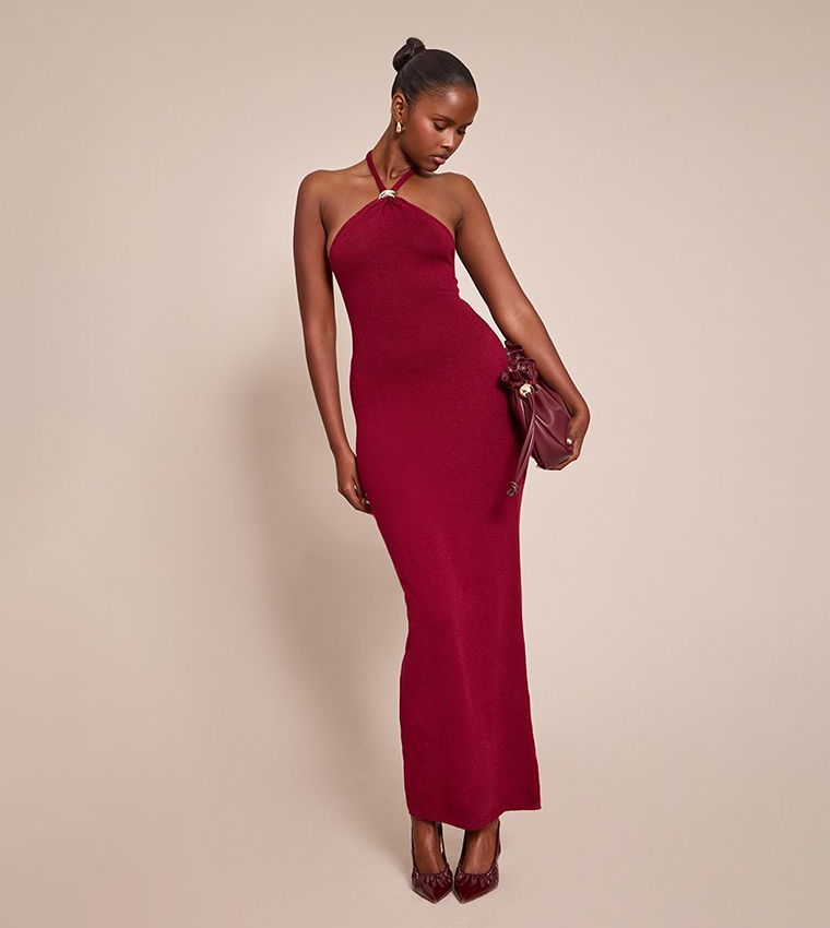 Halterneck Trim Detail Maxi Dress