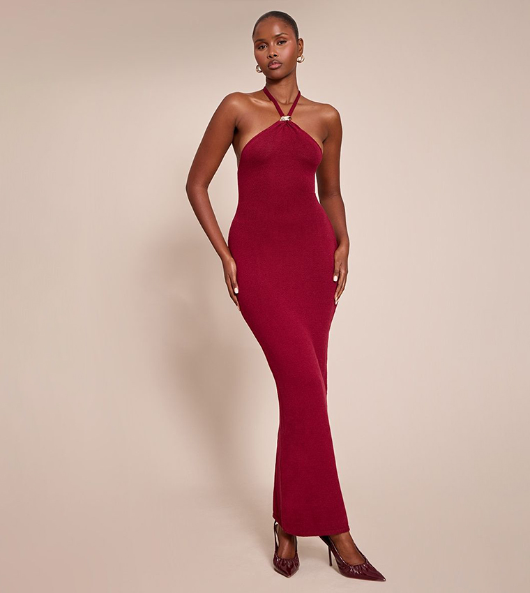 Halterneck Trim Detail Maxi Dress