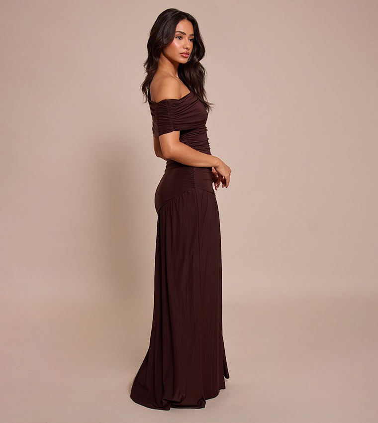 chinese dress ladies Petite Bardot Scuba & Chiffon Cowl Maxi Dress - Sage Green