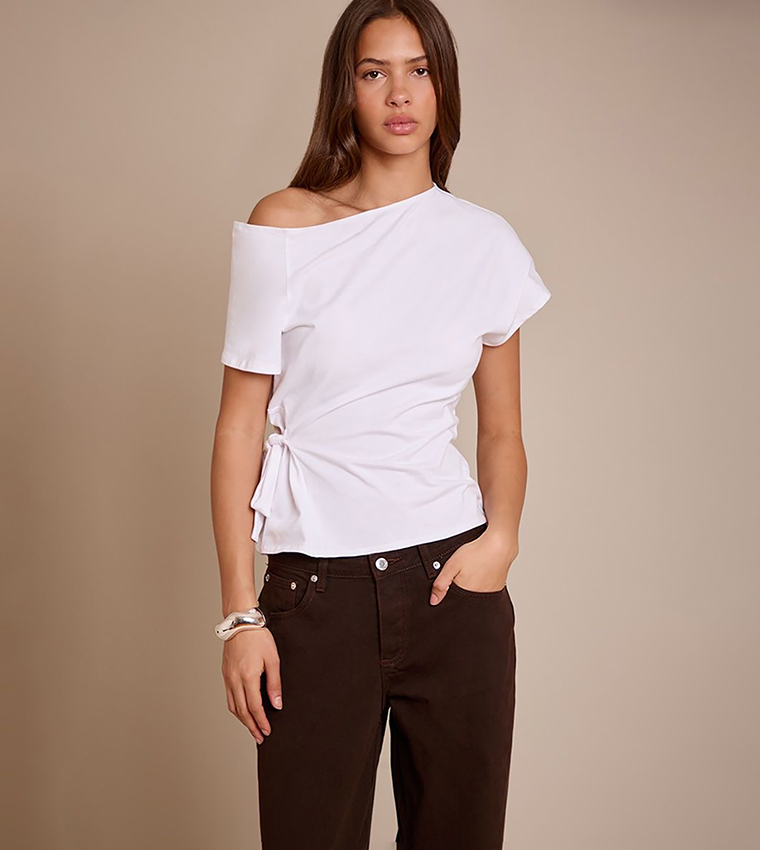 Solid Tie Waist Detail T-Shirt