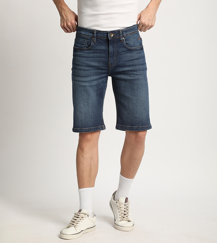 Faded Mid Rise Denim Shorts