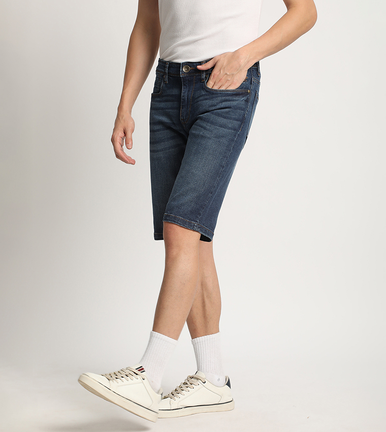 Faded Mid Rise Denim Shorts