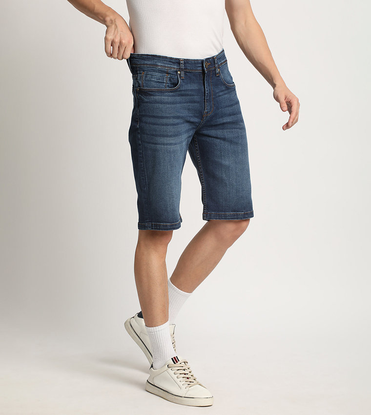 Faded Mid Rise Denim Shorts