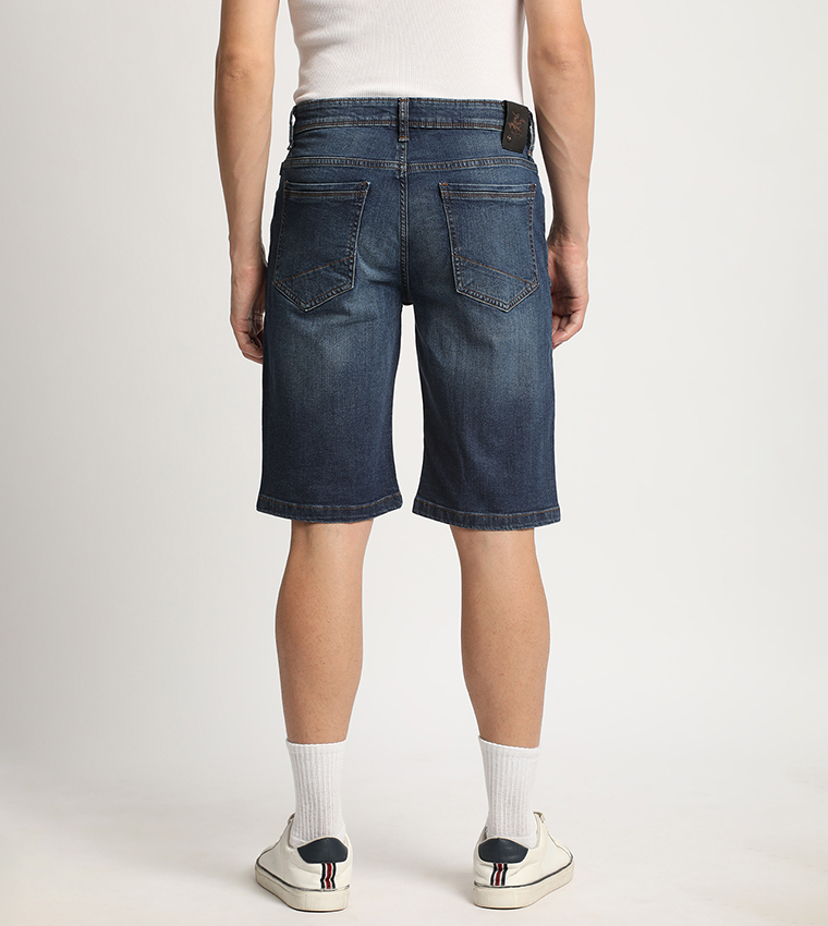 Faded Mid Rise Denim Shorts