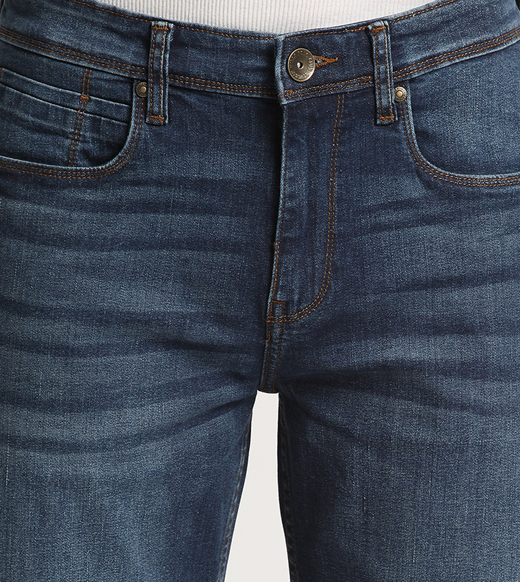 Faded Mid Rise Denim Shorts