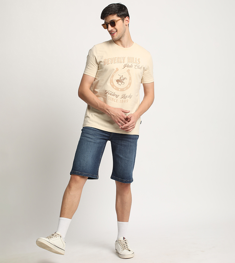 Faded Mid Rise Denim Shorts